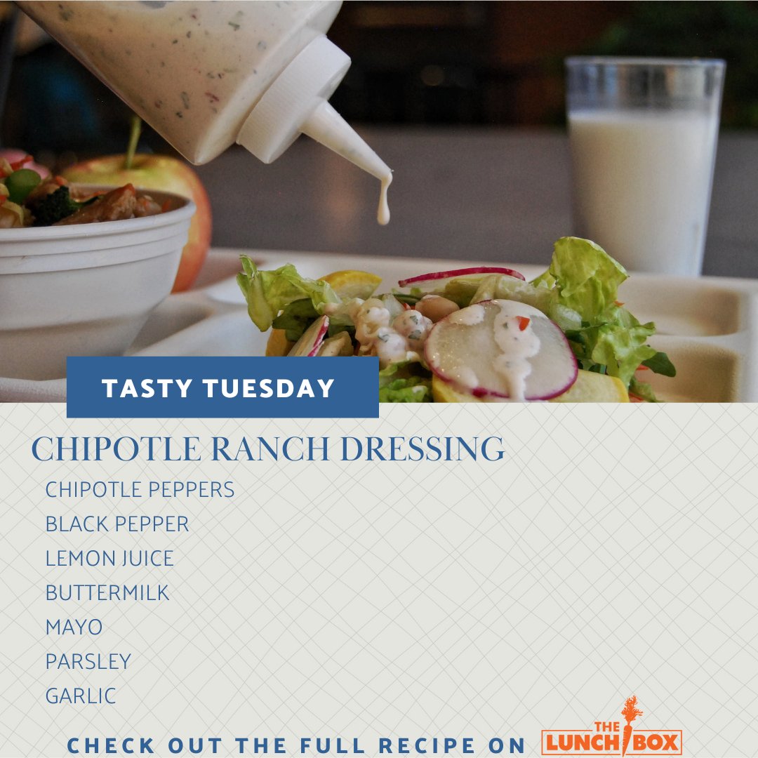 Happy Tasty Tuesday! Today we're excited to share our school food recipe for chipotle ranch dressing. Making dressings in-house can help school districts decrease the added sugars, fats, and preservatives in their food: thelunchbox.org/recipes-menus/…