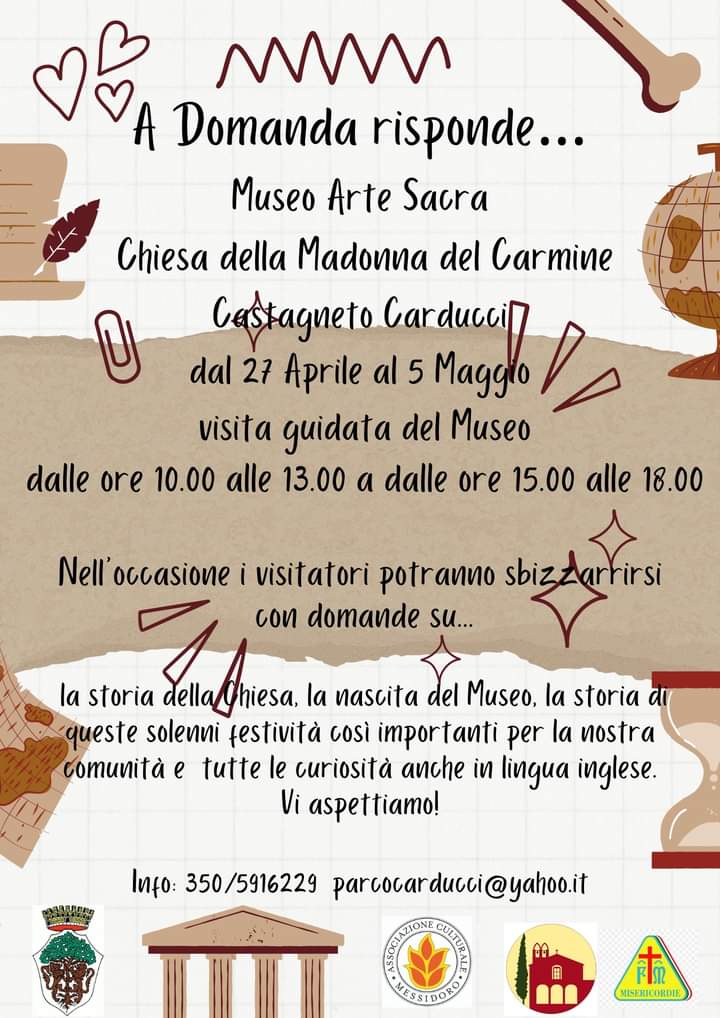 CulturaSpa22217's tweet photo. A Domanda risponde… 
dal 27 aprile al 5 Maggio
Visita guidata del Museo
dalle ore 10.00 alle 13.00 a dalle ore 15.00 alle 18.00 nell’occasione i visitatori potranno sbizzarrirsi con domande e curiosità... https://t.co/cFwZTOunBI