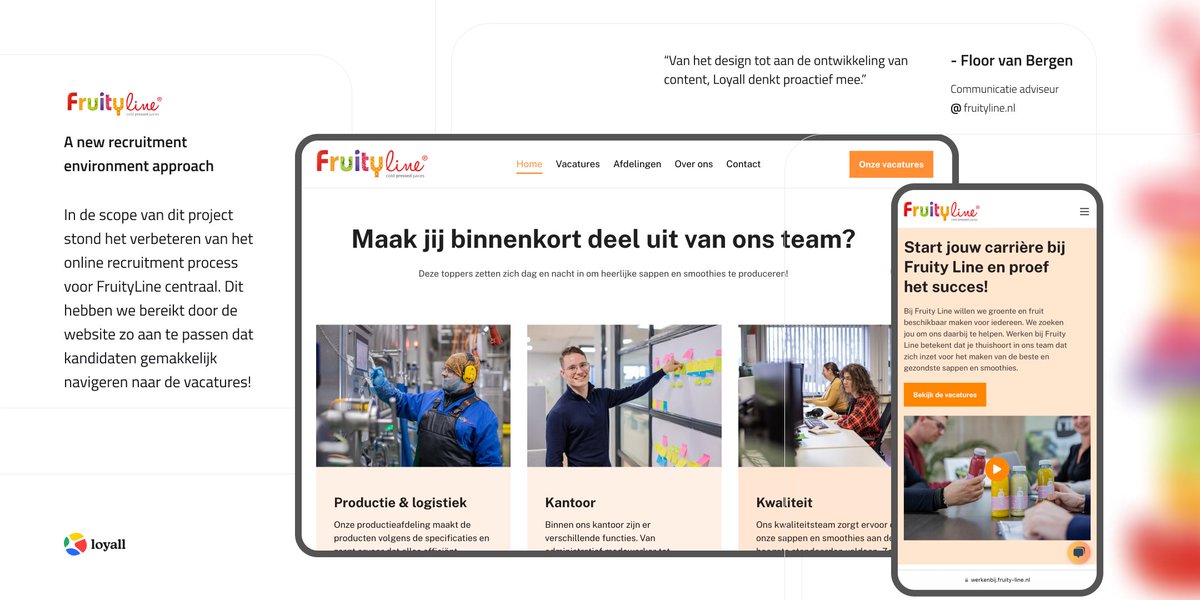 theloyaltymaker's tweet photo. Een compleet nieuwe website vol met nieuwe ervaringen, voor zowel de kandidaten als voor @FruityLine 🍊 Tijdens het design process van de website heeft User Experience (UX) altijd voorop gestaan, en dat blijkt! https://t.co/oZEy7TrDhG https://t.co/qkgqwm0M3J