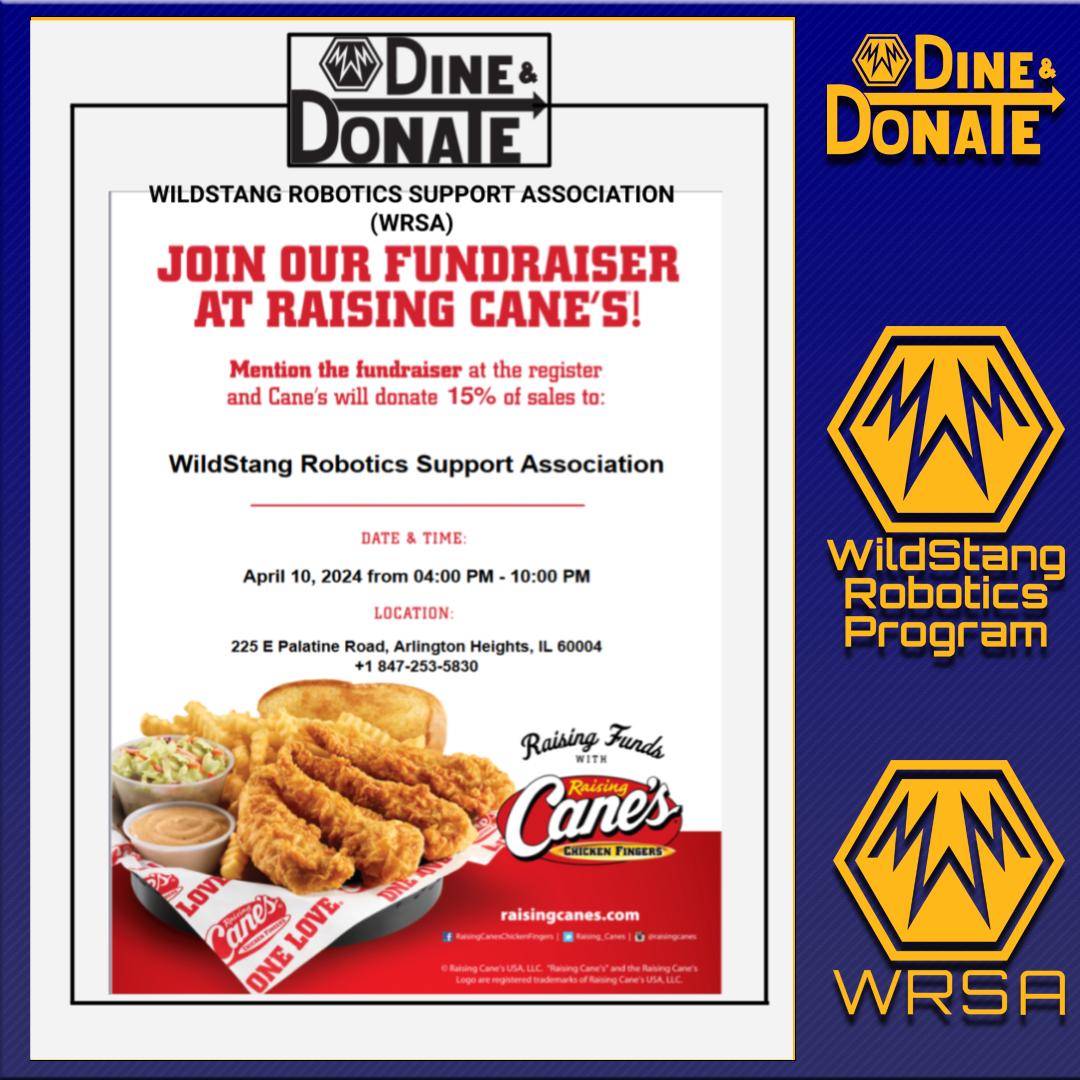 Mark your calendars for Raising Cane’s mouth watering hand batter premium chicken that’s marinated for 24 hours. Wednesday April 10th, at 225 E Palatine Road, Arlington Heights. Raising Cane’s will donate 15% 4pm-10pm, of all dine in, pick up and drive thru orders to WSRP.