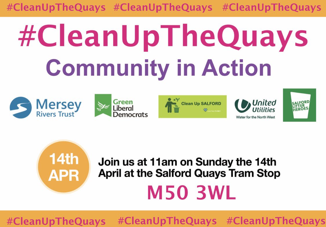 🦢🚮♻

We are hosting another of our #CleanUpTheQuays Community Clean Up's this Sunday April 14th to continue our 2024 campaign.

Meet at Salford Quays Tram Stop tram stop for 11am and stay for as long as you want/can. Alle quipment is provided and every little helps!
