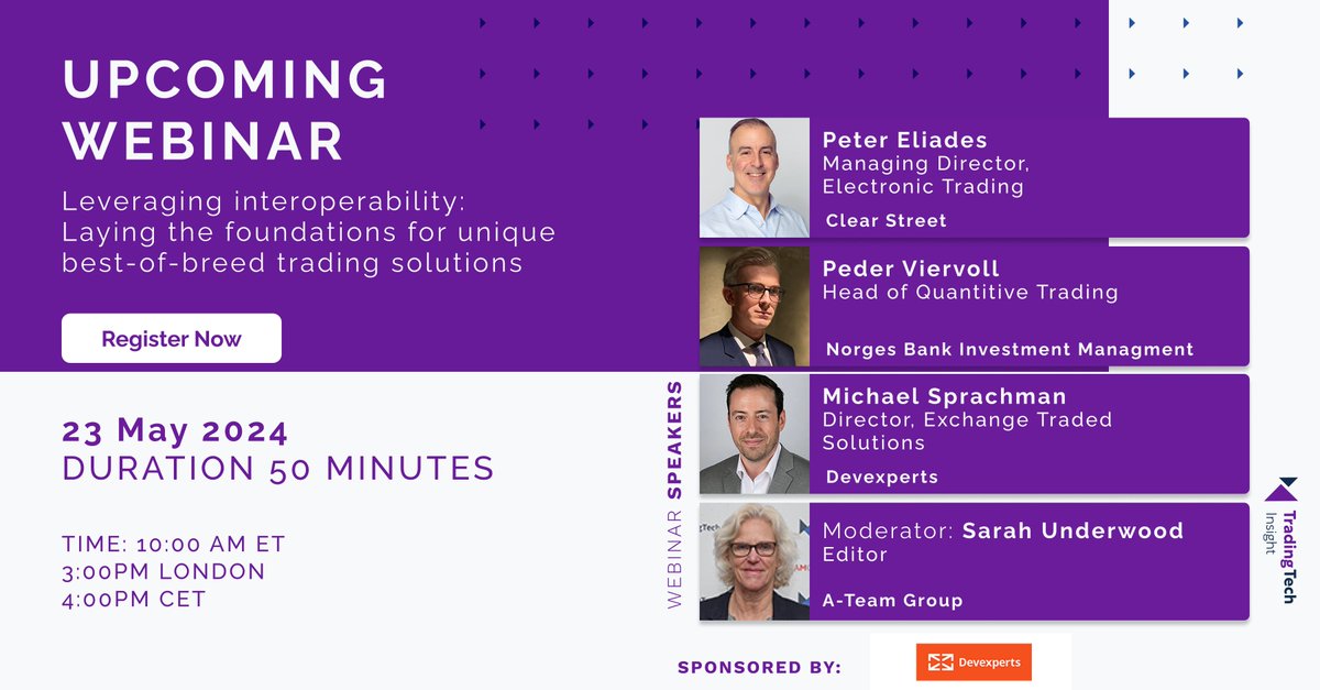 Register now for this webinar on 23 May- Leveraging Interoperability: Laying the foundations for unique best-of-breed trading solutions; with speakers from @ClearStreetNews @NorgesBank & @devexperts a-teaminsight.pulse.ly/u1cukhxnsx #interoperability #trading #workflows