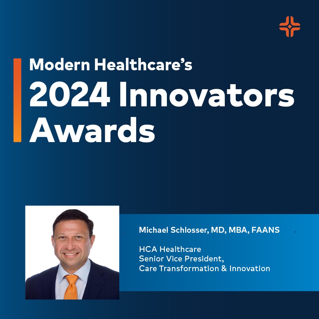 Congratulations to Dr. Michael Schlosser, HCA Healthcare’s SVP of care transformation and innovation (CT&I), who was recognized as a @modrnhealthcr 2024 Innovators Award recipient. Learn about how Dr. Schlosser is driving innovation at HCA Healthcare: bit.ly/4aJ7mQc.