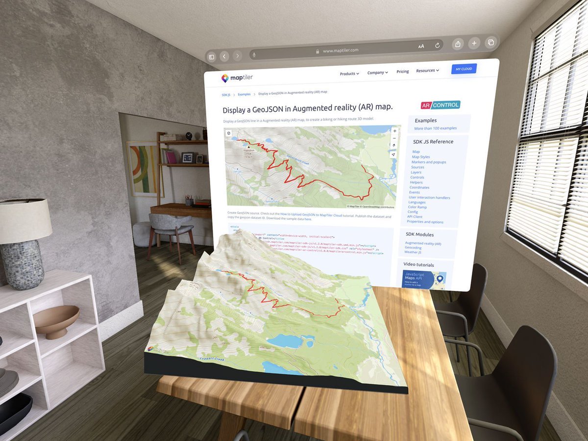 Emersing your users in a 3D world is easy with MapTiler. Add an Augmented Reality button to your #JavaScript map with two lines of code; no need to deploy anything to an app store! More details: bit.ly/3TNP89p

#SpatialComputing #AR #MR #AugmentedReality #MixedReality