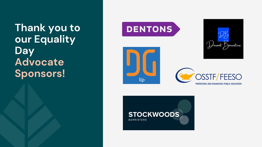 A huge shoutout to our incredible Advocate Sponsors for our upcoming Equality Day 2024! Your contributions help empower LEAF to continue to advocate for a gender-equal future. Thank you: @DentonsCanada, @dewartgleason, Durant Barristers, @osstf, @stockwoodsllp