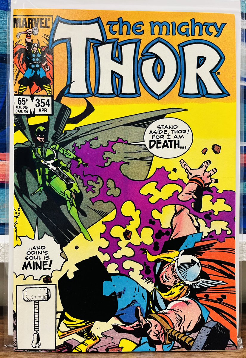 Thor #354 (1985). Hela makes her move for Odin’s body. Thor must bring the Asgardians back home, but the Rainbow Bridge is gone. @1JohnLivesay @aaronlopresti @Marvelman76 @OneBigMarvel @ClassicMarvel_ @Classiccomicpa1