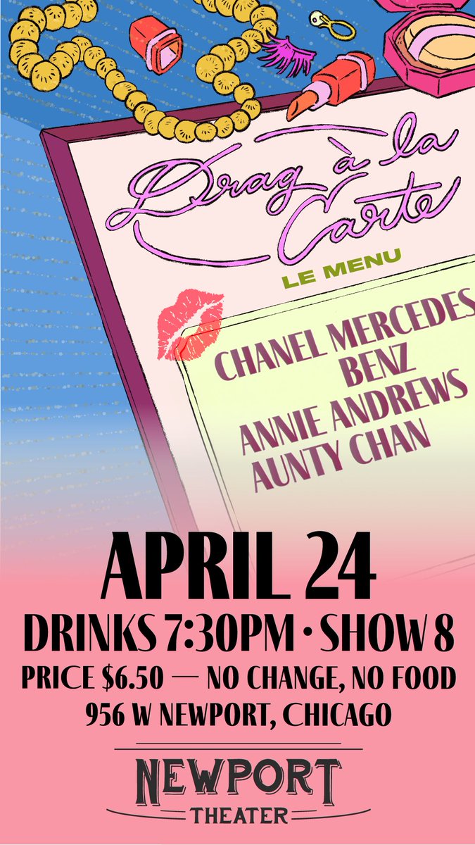 ORDERS UP 🛎️ Drag À La Carte is BACK! Wednesday April 24th The Menu: DRAG STANDUP SKETCH COMEDY SERVED BY MY FUNNY GIRLS @itsannieandrews + @auntycherrychan REMEMBER ‼️ NO SUBSTITUTIONS ‼️ COCKTAILS @ 7:30PM SHOWS @ 8PM DOORS: $6.50 (NO CHANGE WE GOT LAUNDRY TO DO)