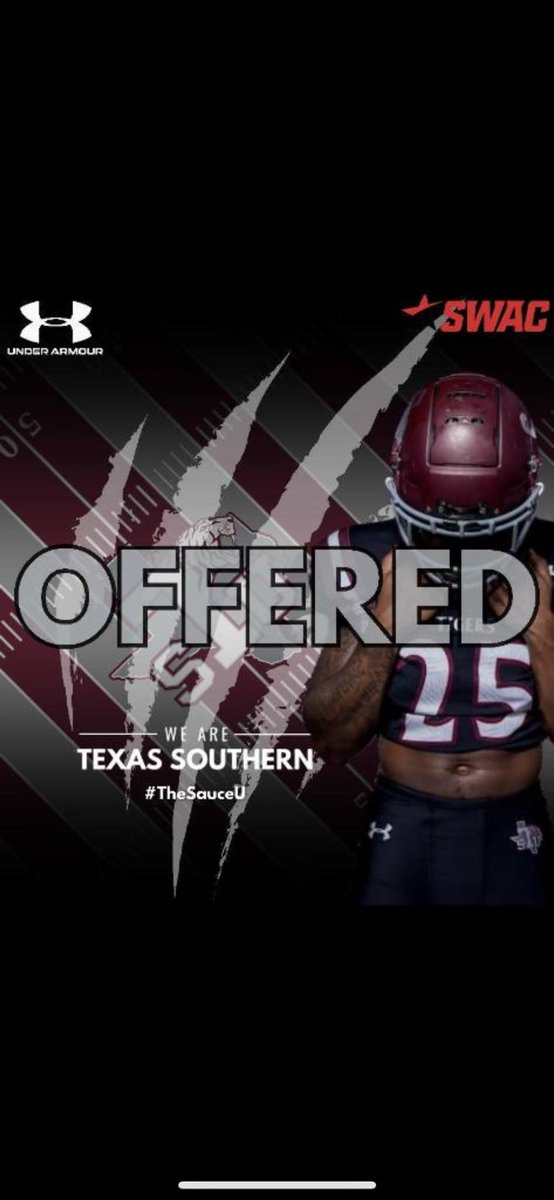 After a great talk with @Coach_JW3 excited and blessed to receive my first D1 offer to play football at Texas Southern University! @TSUFootball @CoachFleen @MccollomX @FootballForney