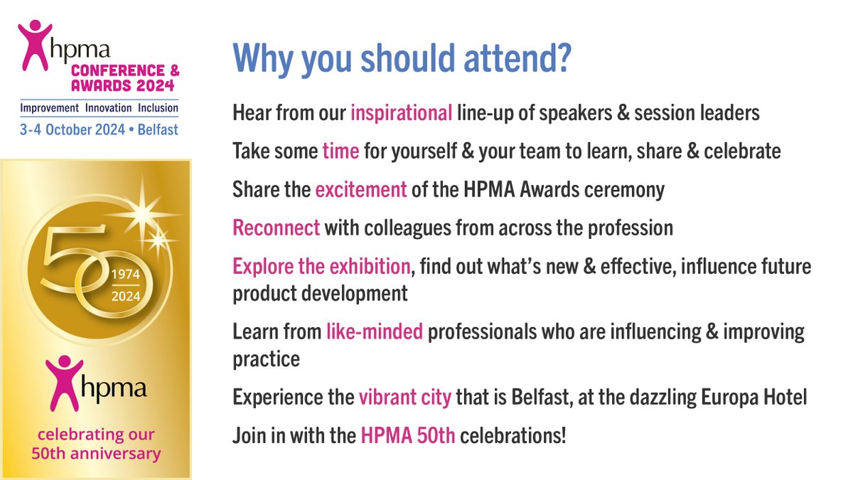 📢📢8 good reasons to book your early bird ticket for the #HPMA2024 Conference & Awards & join us in Belfast... Book your ticket today! hpma.org.uk/conference-202… @tljhill @faithllanelli @GM_CPO @HPMALondon