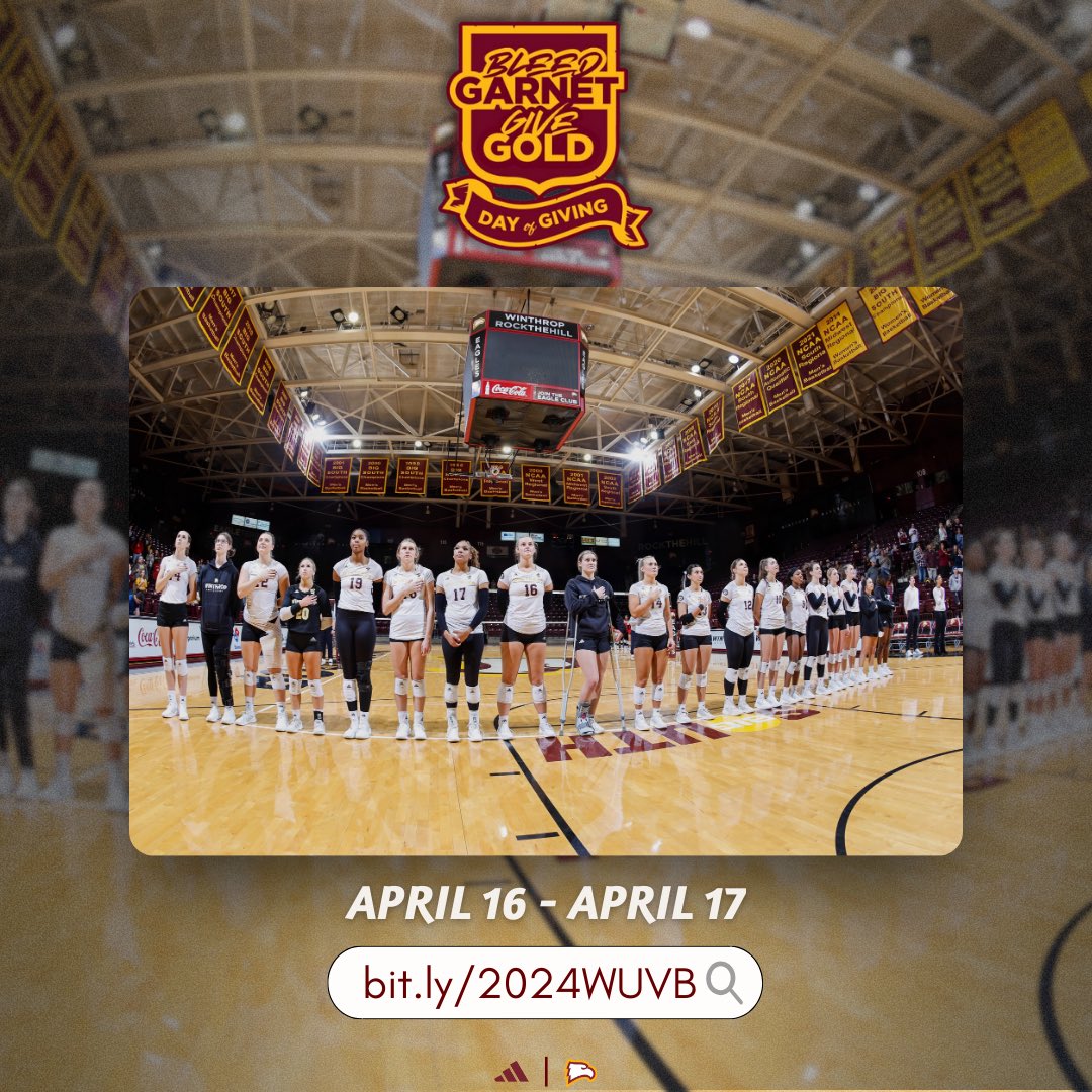 From noon to noon on April 16-17, the Winthrop Community will come together for 24 hours to Bleed Garnet, Give Gold for our annual Day of Giving!💌 Support the volleyball program directly at the link in our bio: bit.ly/2024WUVB #ROCKtheHILL #BleedGarnetGiveGold