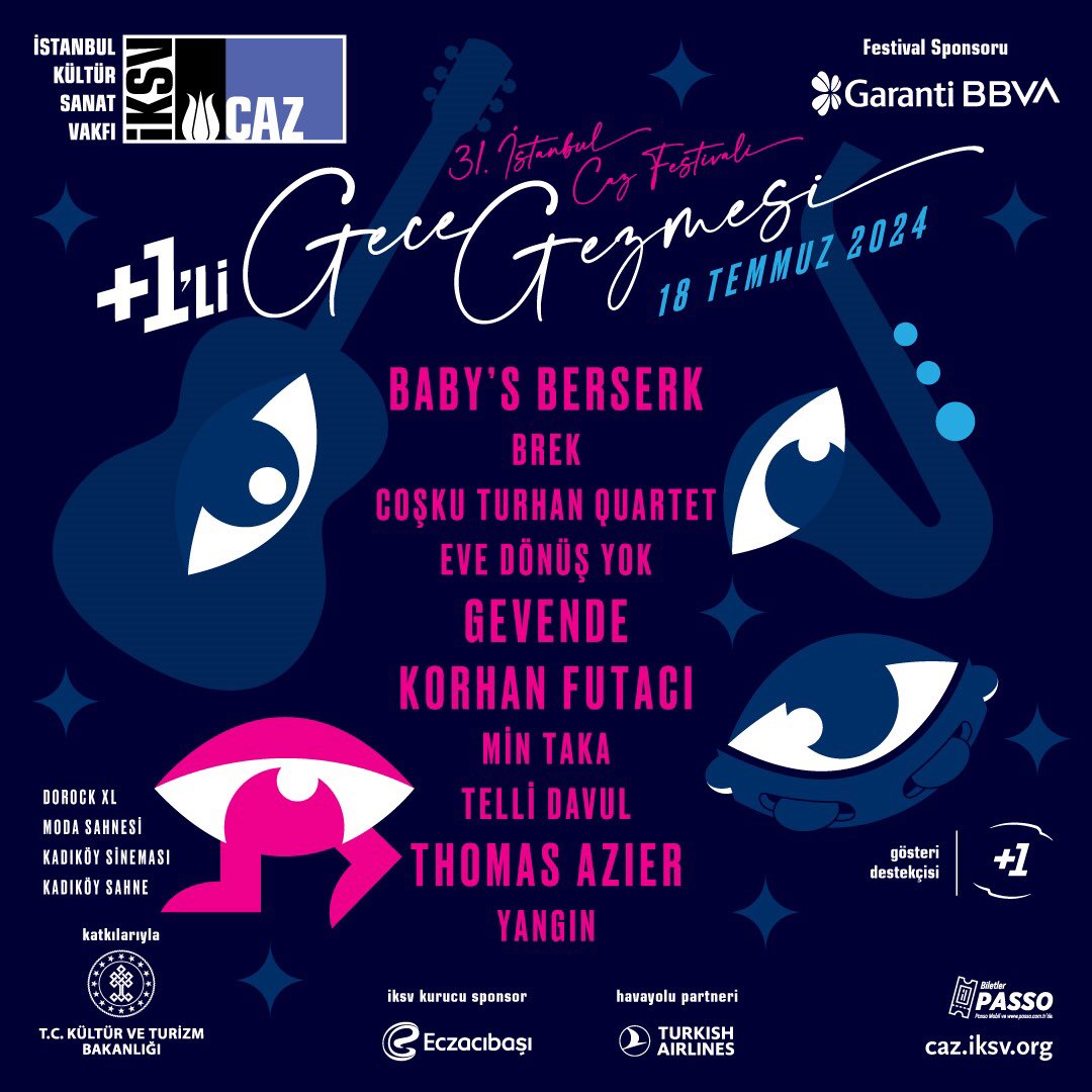 31. İstanbul Caz Festivali’nde müzik keşifleriyle dolu bir gece rotası sunan +1’li Gece Gezmesi, müzikseverleri Kadıköy sokaklarında serüvene davet ediyor. 🗓 18 Temmuz 20.00 🎟 Bilet almak için: passo.com.tr/tr/etkinlik/ik… 📌 Garanti BBVA kredi kartları ile %10 indirim.…