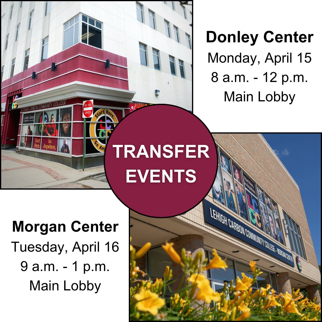 Stop by the Donley and Morgan Centers to meet with Fauzia Graham, Transfer Advisor, and discuss options about earning your bachelor's degree after LCCC! Email adviseme@lccc.edu with questions. #LehighCarbonCC #TransferEvent #LCCCStartHere