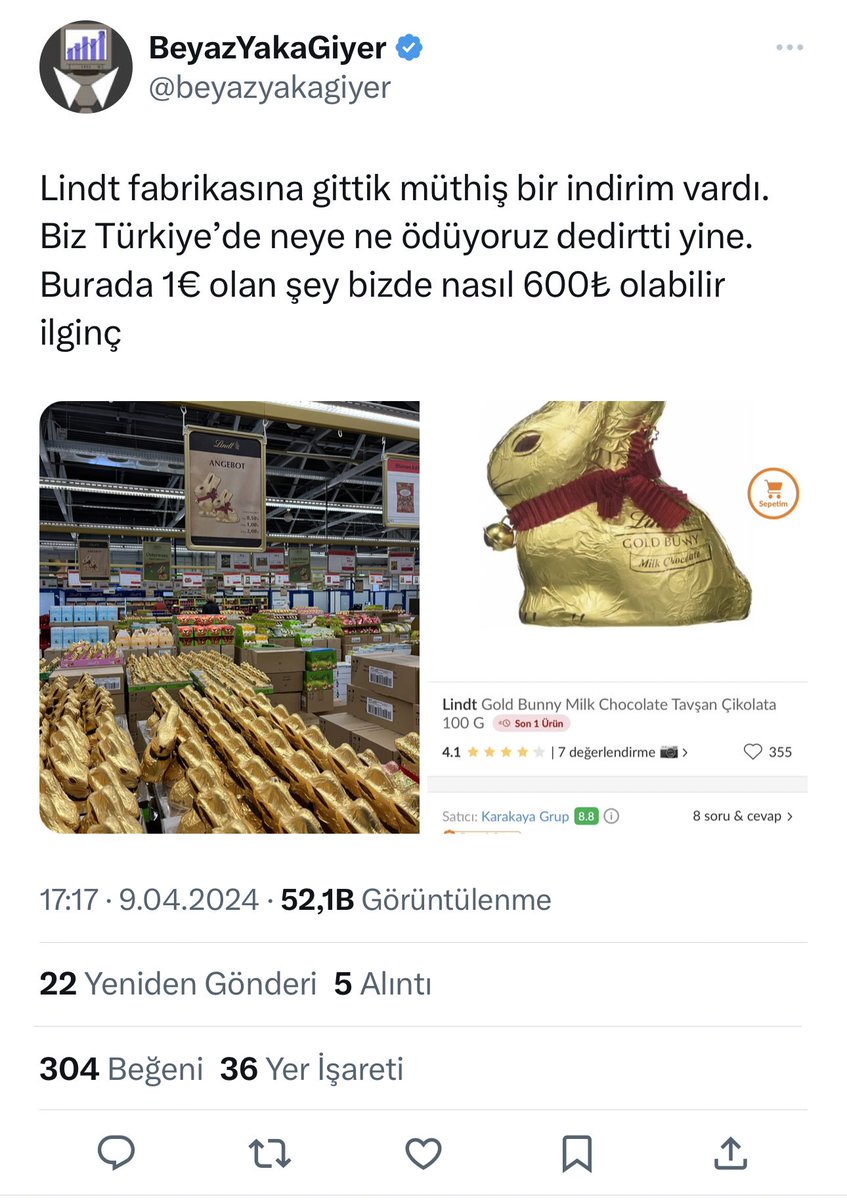 Yurtdışında 1 Euro olan çikolatanın Türkiye’de 600 liraya satılması sosyal medyada şaşkınlıkla karşılandı.