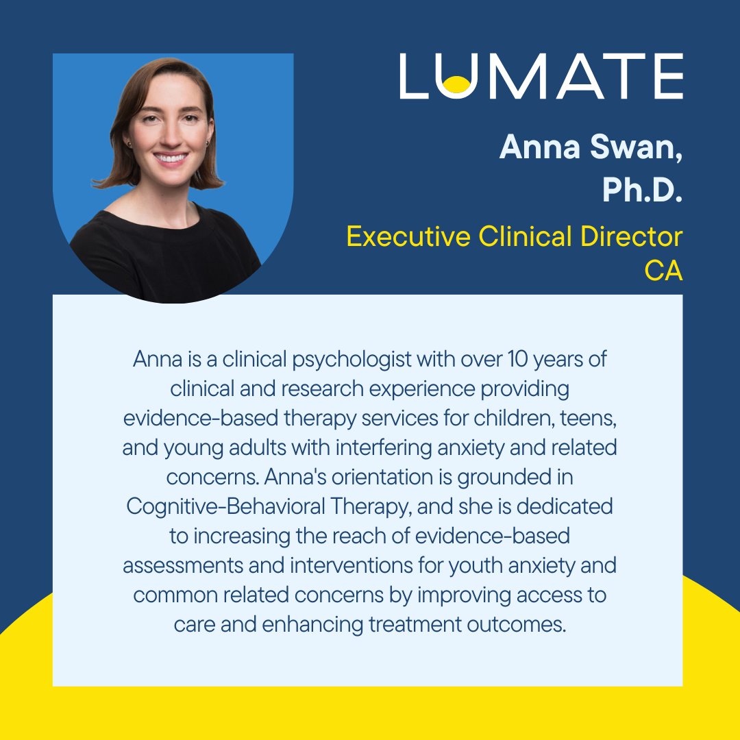 lumatehealth's tweet image. Meet our Executive Clinical Director of California - Anna Swan, PhD.

Learn more about Anna and her work at go.lumatehealth.com/3SNljFp