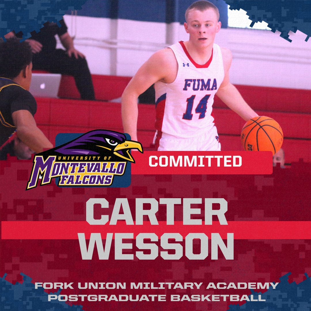 Congratulations to PG basketball shooting guard Carter Wesson of Charlottesville, VA, who has committed to the University of Montevallo after helping Fork Union earn the Elite Prep League Championship, hitting 43% from the 3 this season. #forkunion #postgraduate #basketball