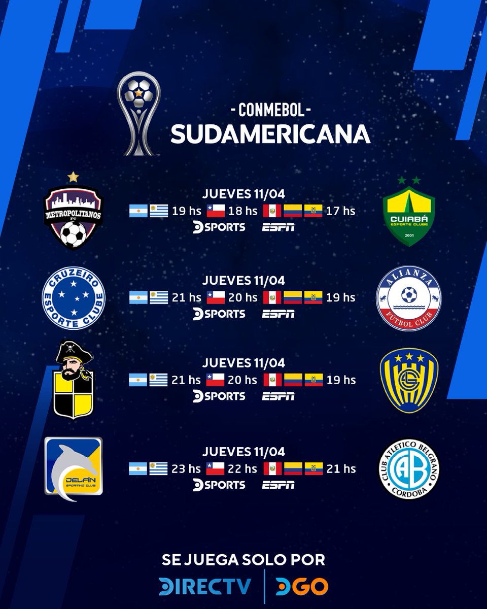 FIXTURE ⚽️ Así se jugará la segunda fecha de la CONMEBOL Sudamericana 🔥 La cita continental ofrecerá duelos de lujo que podrás sintonizar en nuestras plataformas 📲 ¿Cuál es tu partido favorito? 👇🏻 Contrata DGO: quiero.directvgo.com/ACA