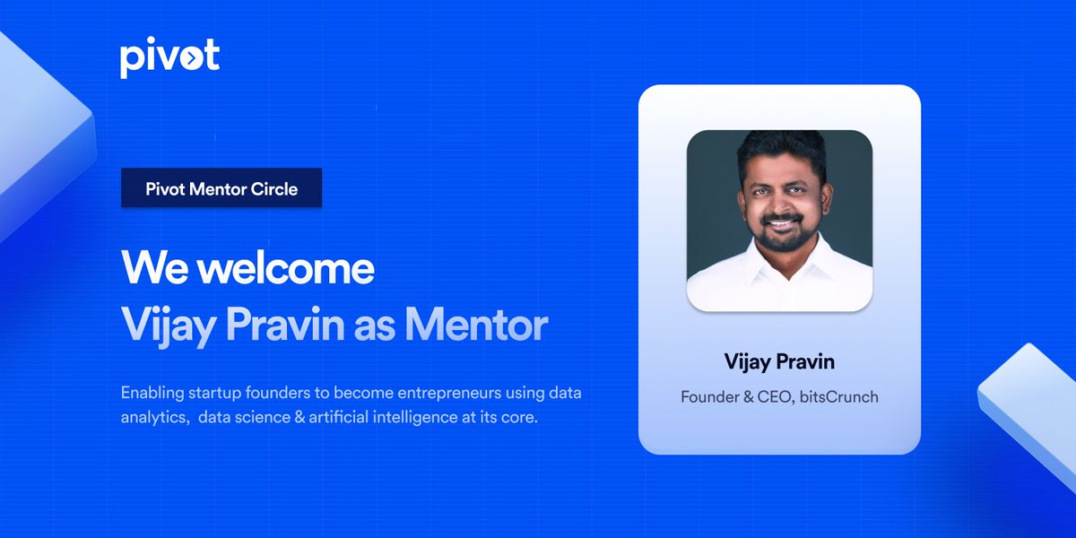 ⚡ WELCOME VIJAY, TO THE PIVOT MENTOR CIRCLE ⚡ .@pivotweb3 welcomes .@VijayPravinM to the 'Pivot Mentor Circle' as an esteemed mentor! As the Founder & CEO of @bitsCrunch that is backed by @coinbase @animocabrands & @chainlink, Vijay brings a world of experience in #AI…