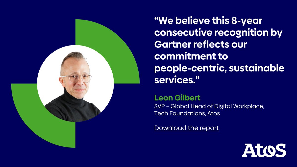 Excited & honored! Leon Gilbert, Senior VP at Tech Foundations, shares our joy: 
💬 'Proud to see our commitment to people-oriented & sustainable services recognized by @Gartner_inc for 8th year!' 🏆
Read the report ➡️ atos.net/advancing-what…
#DigitalWorkplace #EmployeeExperience