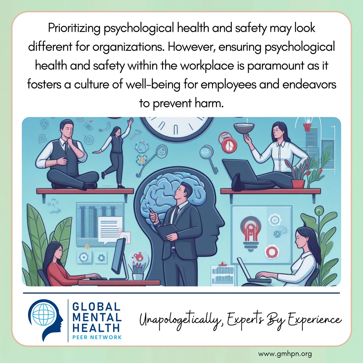 Prioritizing psychological health and safety at the workplace. Support our work, make a donation via givengain.com/donate/cc/2249… #livedexperience #gmhpn_speakout #mentalhealth