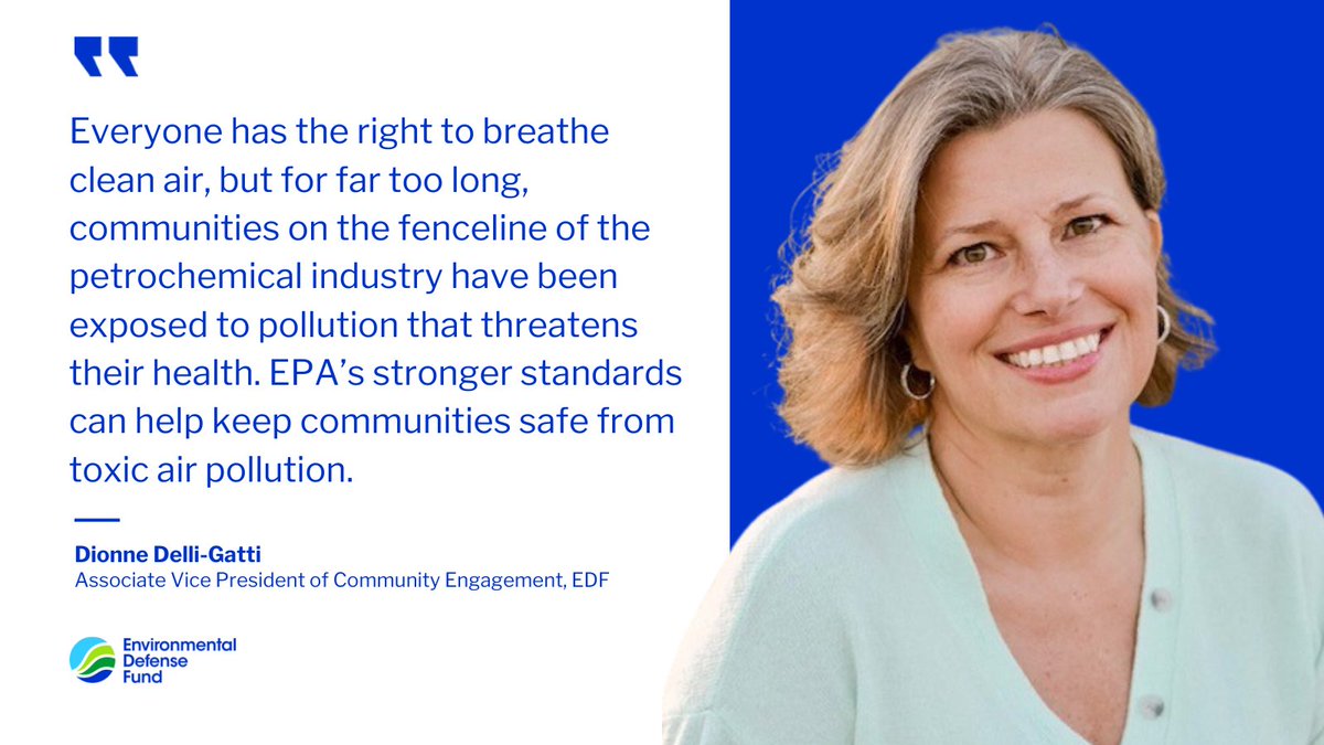 EnvDefenseFund's tweet photo. Just announced today: @EPA's new standards to limit toxic pollution from petrochemical plants will deliver cleaner air, advance environmental justice and save lives. 🎉 https://t.co/BLJo36hWhH https://t.co/vt6OwzC8xD