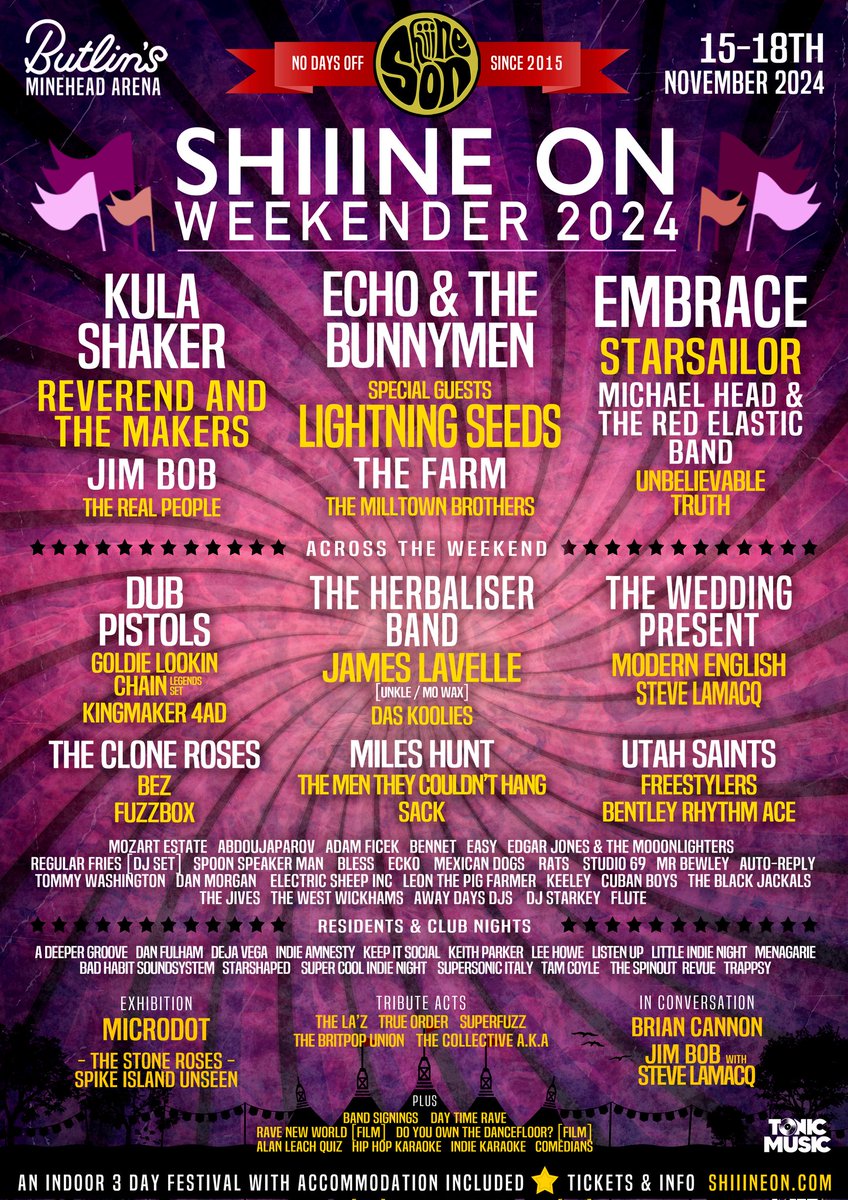 ☆ 2024 line up announced ☆ Here is our line up for our 9th year. 90% of the tickets have now sold ...be quick ! shiiineon.com / NCB10 code for discount