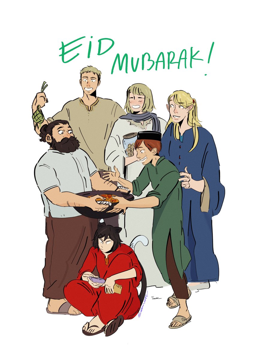 eid mubarak from laios and the gang! 🕌🥘🤲🤝 selamat hari raya mwah #dungeonmeshi