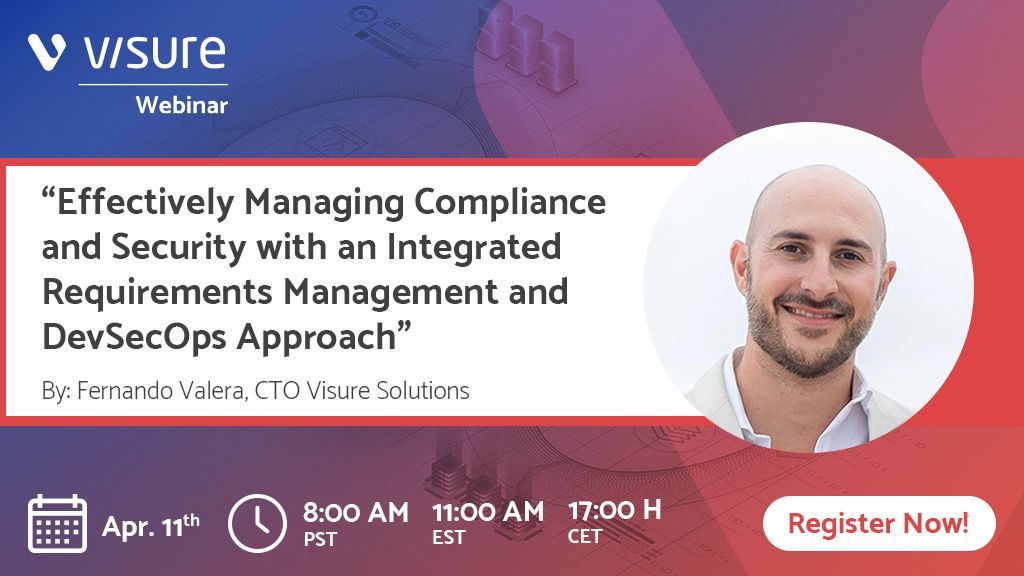🚀 Last chance to secure your spot for the free webinar on April 11th, 2024 titled "Streamlining Compliance and Security: Integrated Requirements and DevSecOps" featuring Fernando Valera, Visure Solutions’ CTO. 🛡️ 

🔐 Register now: buff.ly/3vso33l