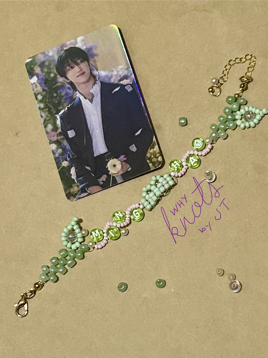 WTS/LFB  #seventeeninspited bracelets 
Calling our Minghao girlies ‼️here’s our latest member name bracelet 🐸

Only Php 120, 💌 DM for inquiries 

#handmadejewelry #artsandcrafts #beads #beadwork #beadbracelet #carat #xuminghao