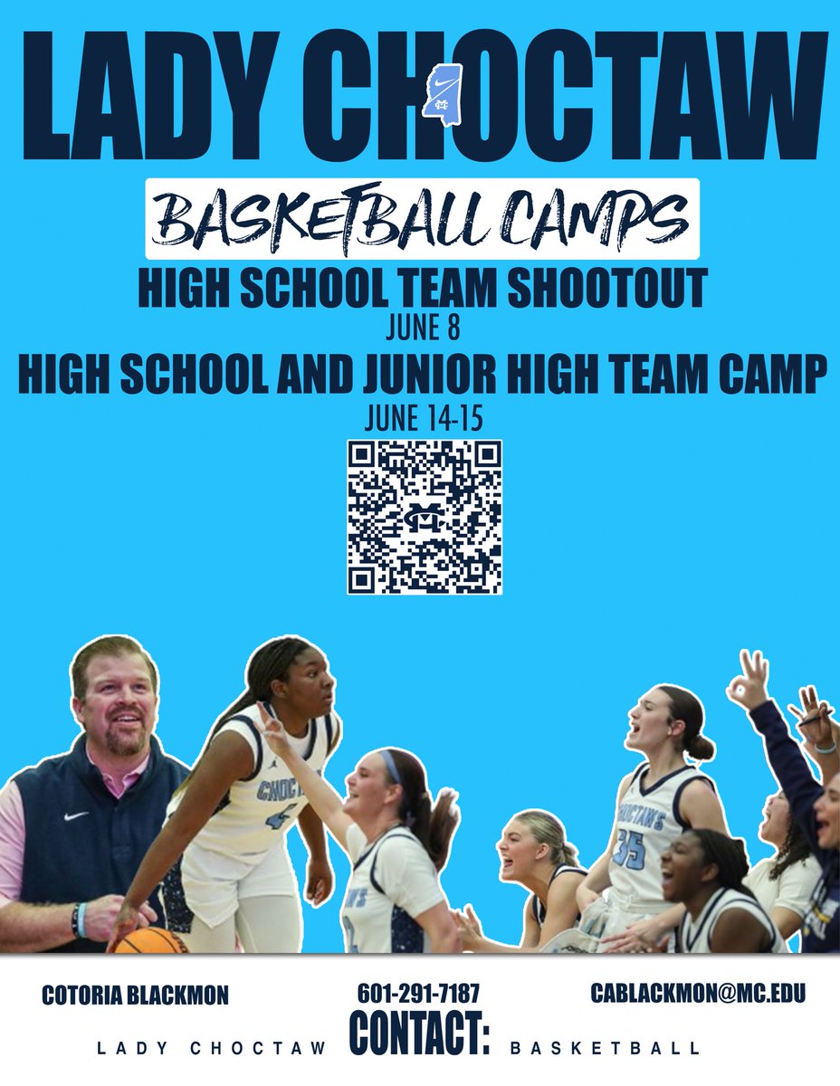 GoChoctaws_WBB's tweet photo. We’d love to have you at our camps this summer! Scan the QR code on the flyers and reach out for more information! https://t.co/Pnszi1rY1h