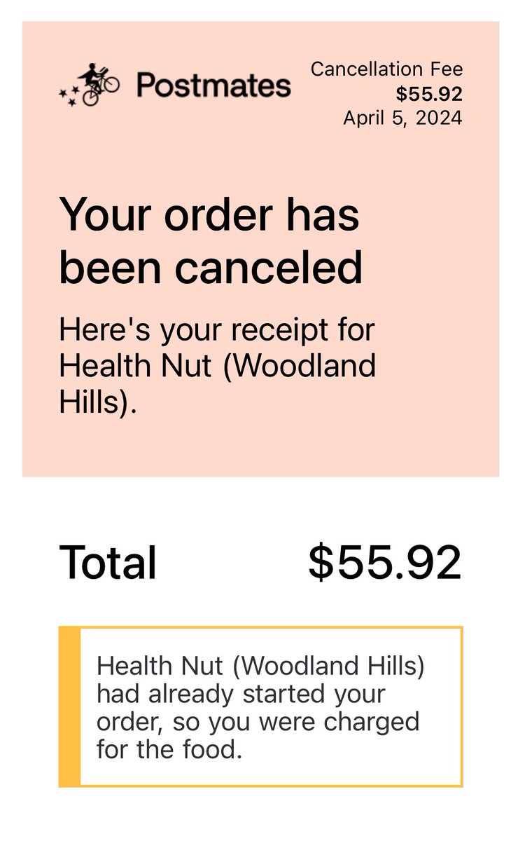 crystalgable's tweet photo. @Postmates Your driver got lost, couldn’t find my house, and asked me to cancel the order. I was charged $55.92 for lunch I never received. Please can you make this right? https://t.co/L6KVaAB5zf