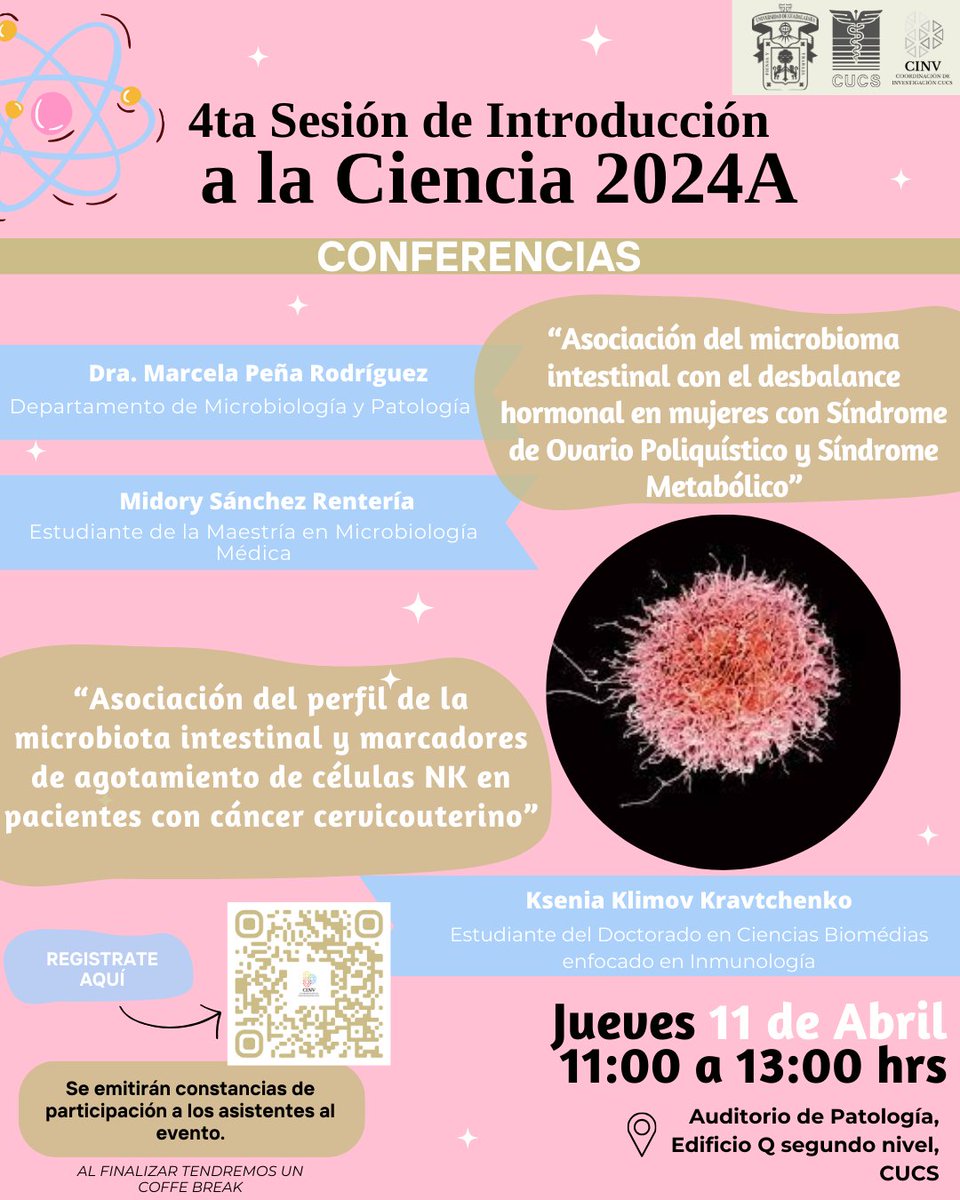 OficialCUCS's tweet photo. 📣 ¡Atención #ComunidadCUCS! La Coordinación de Investigación del CUCS les invita a participar en la "4ta Sesión de Introducción a la Ciencia 2024" 🧑‍🔬 

Registro aquí: https://t.co/Wmwm0t2FXN  

¡Los esperamos! 🤓 #IntroducciónCienciaCUCS https://t.co/bCzJcRlBC6
