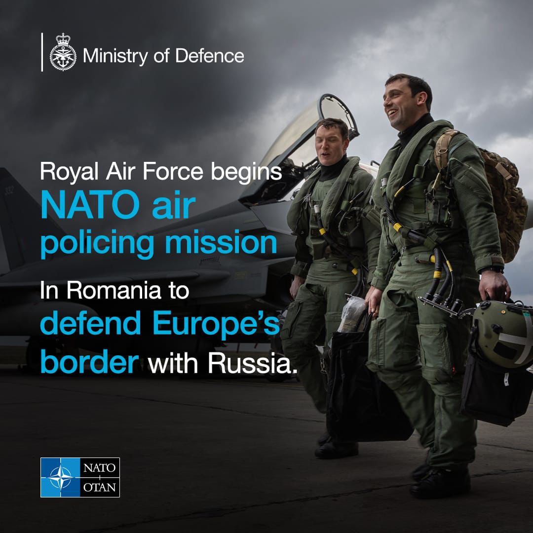 Six @RoyalAirForce Typhoons & more than 200 aviators have deployed to Romania to co-lead NATO’s air policing mission near the Black Sea. I thank all the RAF personnel involved in this important mission, which will keep Europe’s skies safe & send a powerful message of…