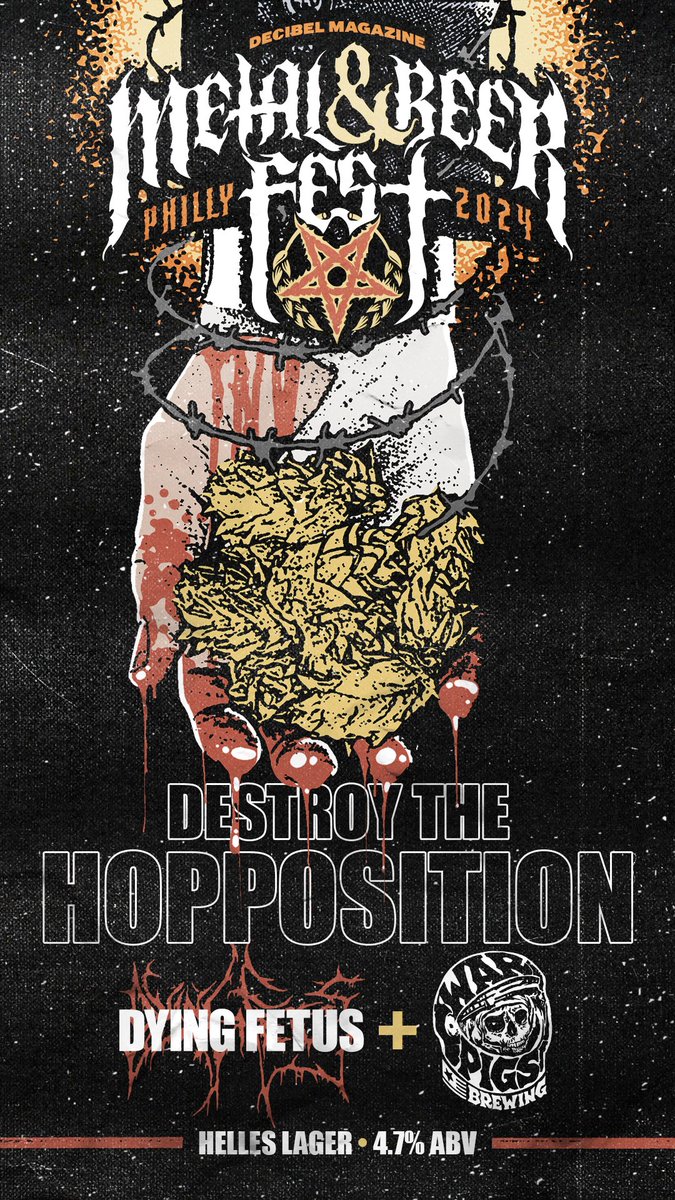 “Watching #DyingFetus destroy the crowd at Dark Lord Day in 2018 was something to behold, so it was an honor to collaborate with them on this beer for Decibel Philly – a Helles lager ready to pair with their onslaught.  says Erik Ogershock of <a href="/WarPigsBrewing/">WarPigs Brewing USA</a>