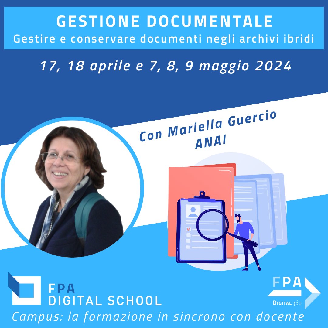 Ultime 24 ore per iscriversi al #Campus di #gestionedocumentale dedicato a tutte le novità sugli archivi ibridi! Per partecipare potete contattarci su fpadigitalschool@forumpa.it, mentre tutte le informazioni sono disponibili sulla pagina del Campus: fpadigitalschool.digital360.it/course/index.p…