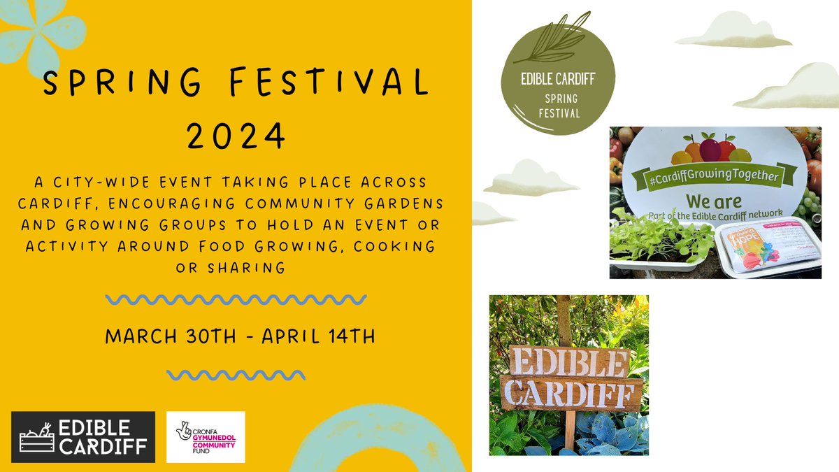 We're delighted to take part in this year's @ediblecardiff Spring Festival with a plant giveaway this Friday morning (12th April) between 10am and 12pm.  Find us opposite A1 Tyres on Railway Street at the back of the old STAR Centre. There'll also be a cuppa and cake awaiting!