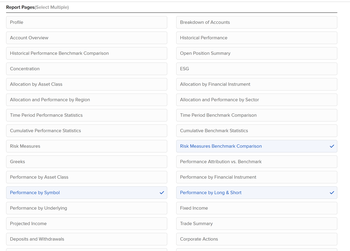 orrdavid's tweet photo. If you're on Interactive Brokers $IBKR and want to understand your edge better, try using their portfolio analyst tool.  You can see your sortino ratio, market correlation, alpha, standard deviation, etc.

Click:

Portfolio analyst
Reports
Create Custom Report (The + sign)
And then pick these options: