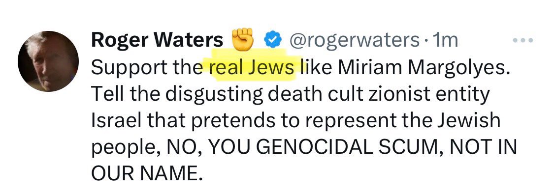 We are in the perverse situation where antisemitic ppl are dictating who the “real Jews” are. No Roger, you are not the arbiter of Jewishness. I simply cannot imagine the so-called left saying this about any other minority group. It would never happen. Who do they think they are.
