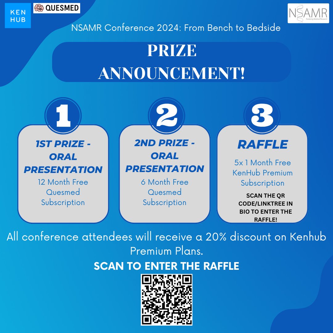 4 days to go! We are very excited to announce that the conference is sponsored by <a href="/Kenhub/">Kenhub</a>  and <a href="/quesmedicine/">Quesmed</a>, who have helped provide an exciting line up of prizes. Scan the QR code or visit our LinkTree to sign up for the raffle now!