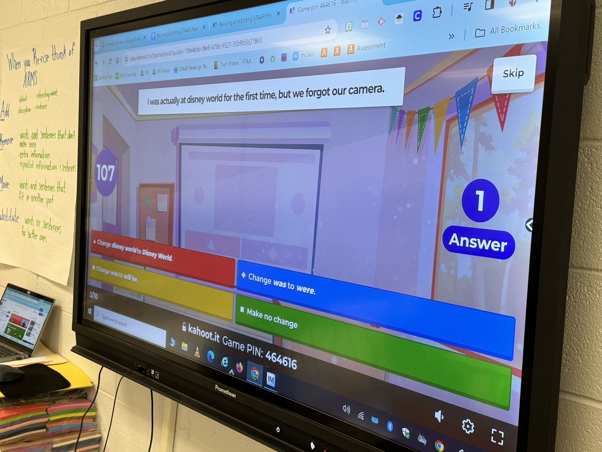 JoAnnR2017's tweet photo. A little friendly game of Kahoot to engage students in revising and editing! @MVE_roadrunners #readyforSTAAR https://t.co/WgJlKBeQtd