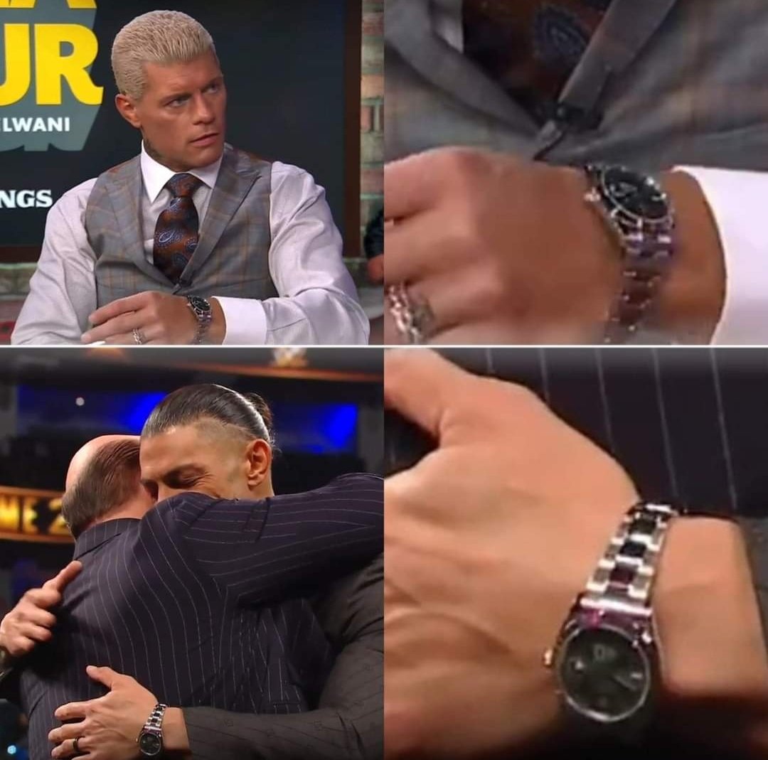MartinC_SSFC's tweet photo. @CodyRhodes we all playing a game of eye spy on who got matching watches so far we have yourself, roman, paul haymen, nick khan, rumours seth has one and apparently the rock unless thats what he gave back to you on raw..... but is that them all.... https://t.co/rRXV2KaCbL
