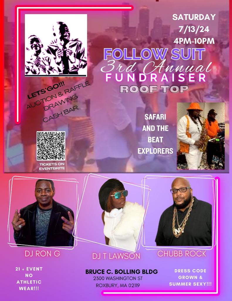 We Back. FOLLOW SUIT 3RD ANNUAL FUNDRAISER!!!! July 13, 2024 Performance by Chubb Rock. Music by DJ Ron G and DJ T Lawson. Featuring Safari & The Beat Explorers. 2300 Washington st. Roxbury MA. Get your tickets here: eventbrite.com/e/follow-suit-… @DjTLawson @Chubbrockshow