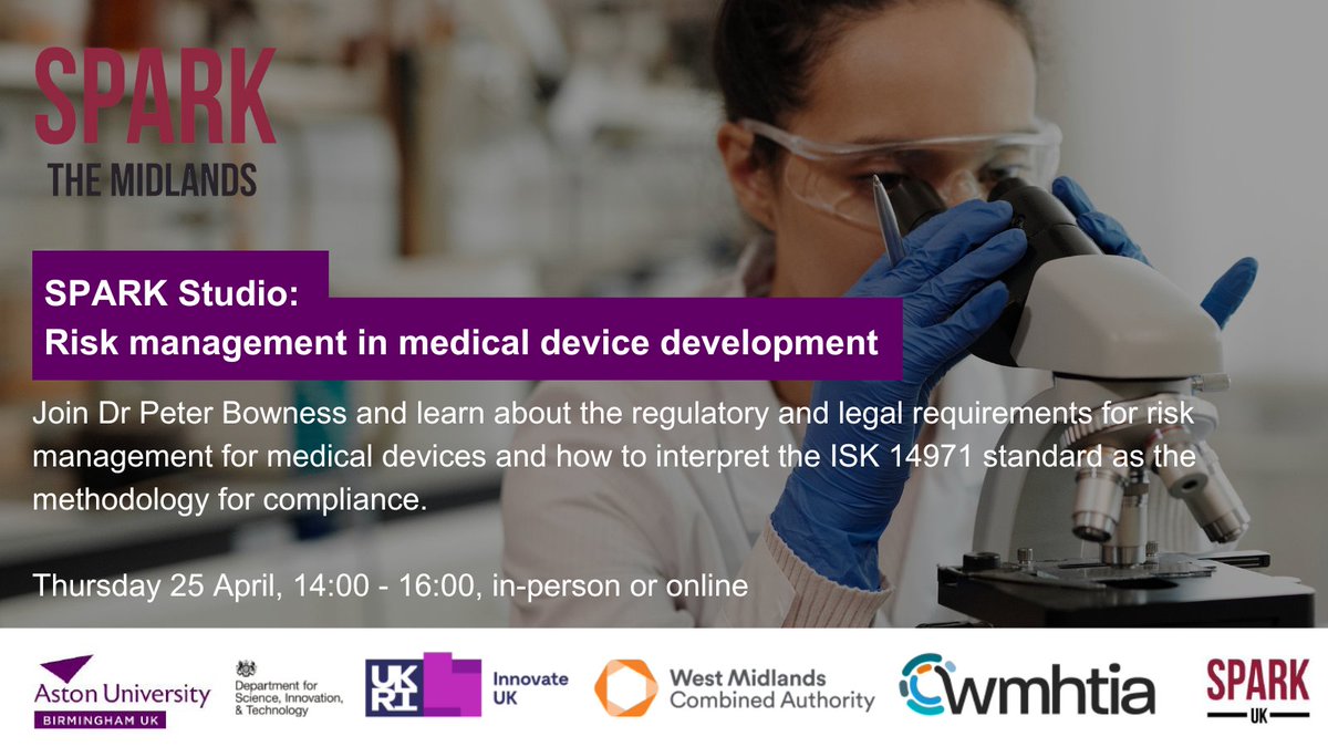 🧬 Register for the SPARK Studio workshop with Dr Peter Bowness, former regulatory and technical specialist for @BSI_UK 👉 bit.ly/43Phi8M For those interested in therapeutics, medical device and/or diagnostic development. #WMIA #WestMidlandsInnovation #WMHTIA