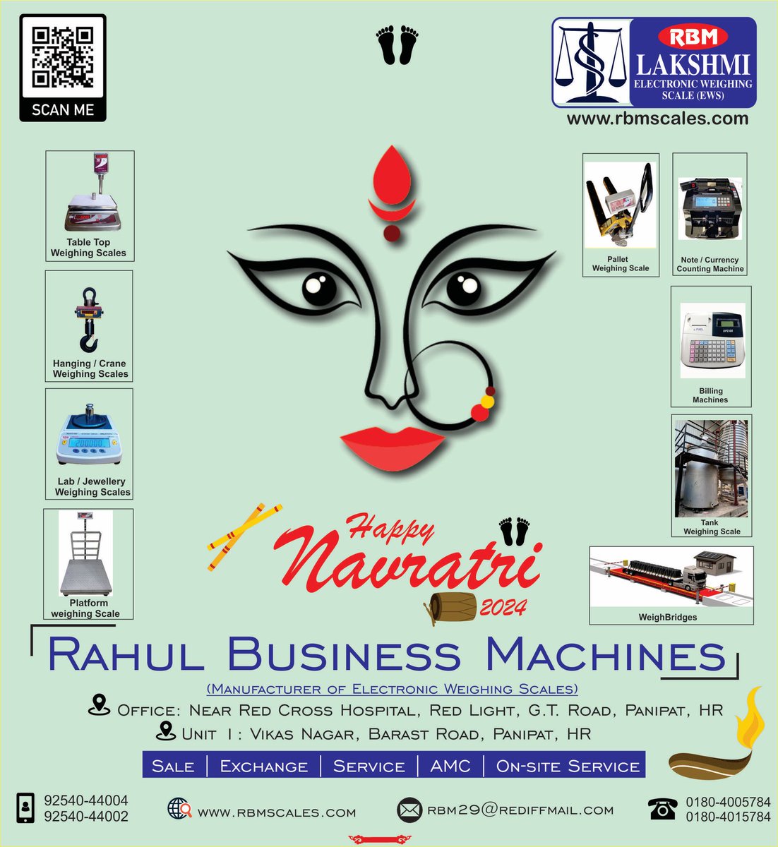 rbm029's tweet image. “Happy Navratri” from Team RBM..!! 
We are serving from last 25 years in the weighing Industry with utmost commitment &amp;amp; dedication with team of experts.

#weighingscale #notecountingmachine #weighbridge #tankweighingscales #billingmachine #RBM #rbmlakshmi #rahulbusinessmachines