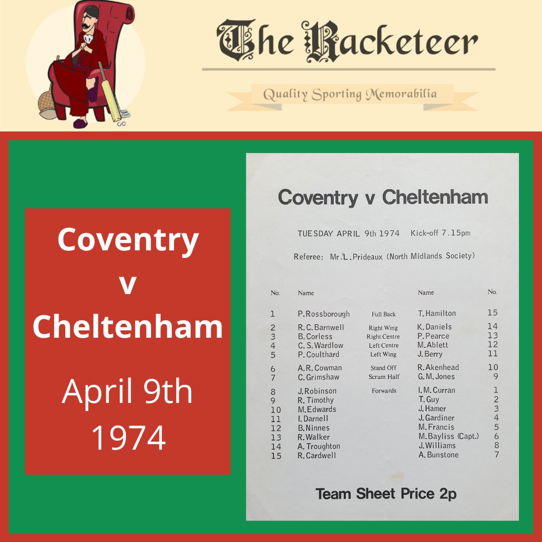 #OnThisDay in 1974 and a @CoventryRugby side (containing @EnglandRugby internationals Rossborough and Corless) was hosting @cheltenhamrfc 

#Rugby #rugbyprogrammes #CoventryRFC 

the-racketeer.co.uk/programmes---u…