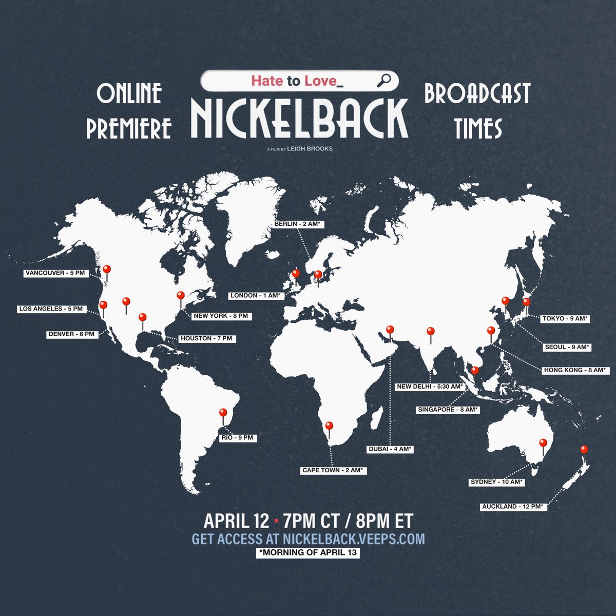 T minus FOUR days until the global online premiere of our documentary 'Hate To Love: Nickelback'! nickelback.veeps.com