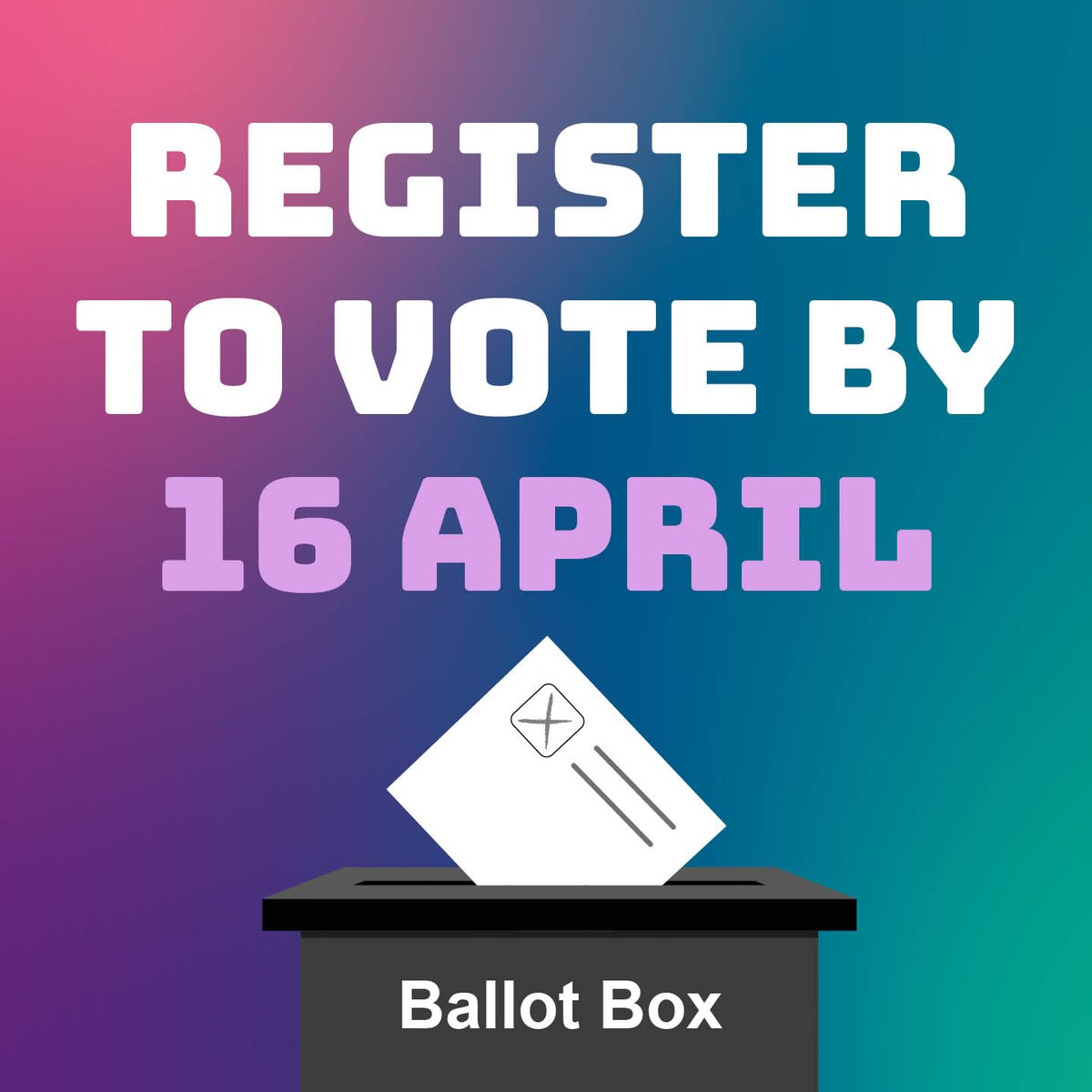 Have you registered to vote? If you’ve moved home or recently changed your name, you will need to register. It only takes a few minutes. Register to vote by 11.59pm on Tuesday 16 April at: ow.ly/sNb750Rac6a #RegisterToVote #YourVoteMatters