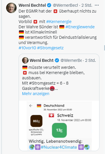 Die Ja sager sulen sich bei den #Klimasenioren und EGMR.
Dabei
bewirken sie das Gegenteil 
von Klimaschutz
von Versorgungssicherheit
Was #Energiewende bringt sieht der letzte Schwanz, Klimakriminell
#Stromgesetz Nein #abst24 #10vor10