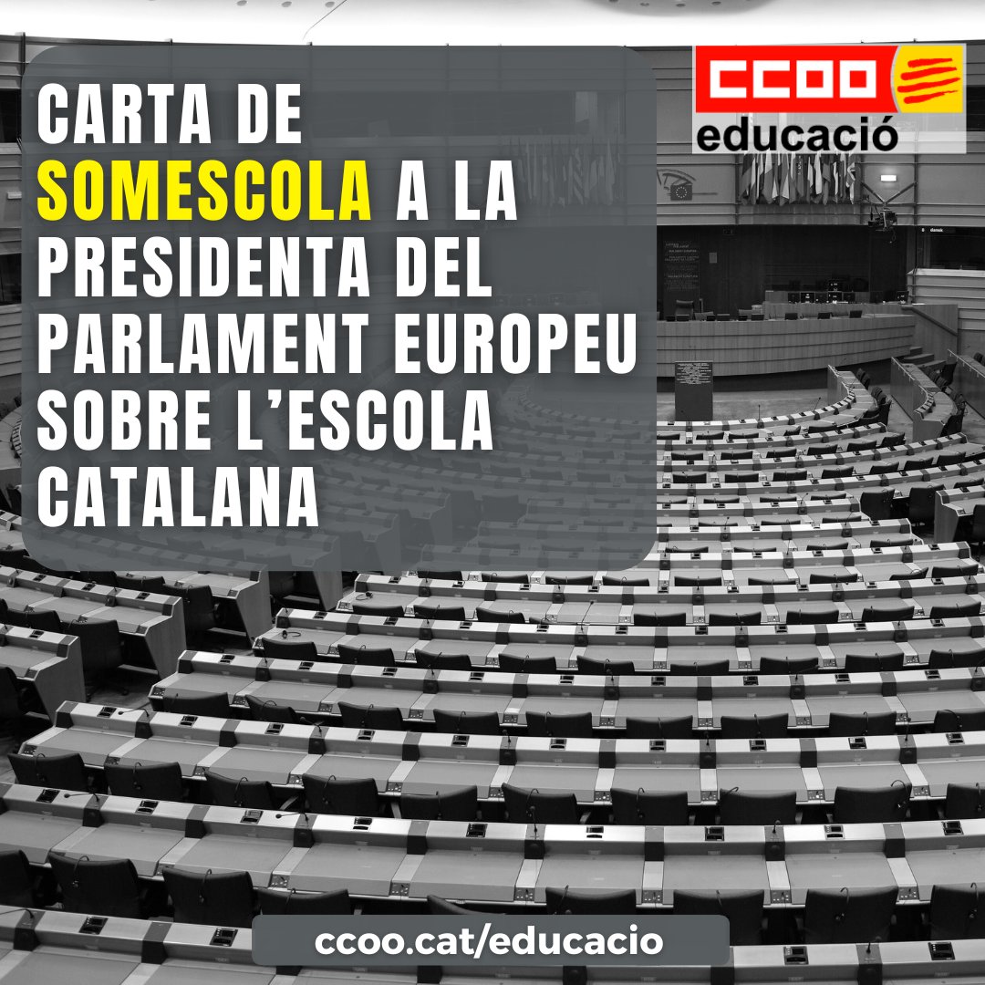 📩Carta de @somescola a la Presidenta del Parlament Europeu 📩Per denunciar la falta de neutralitat i objectivitat de l’informe sobre l’escola catalana del Comitè de Peticions presidit per l’exministra del PP, Dolors Montserrat 🔗 ccoo.cat/educacio/notic…