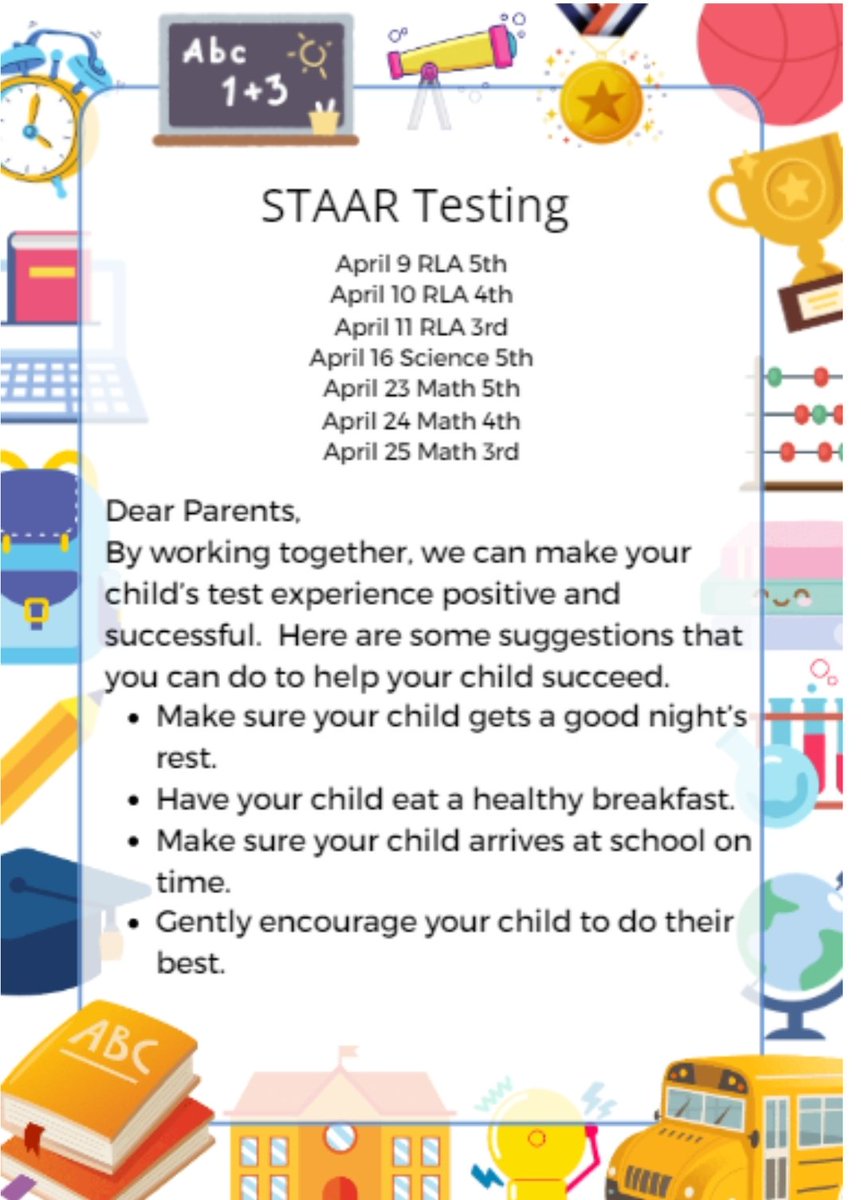 STAAR Testing Dates #CubCommUNITY @HumbleISD_RCE