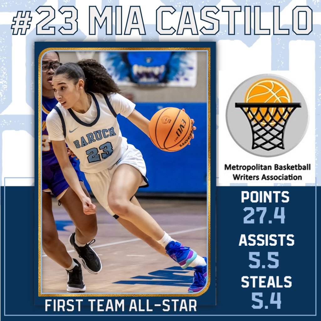 Mia Castillo Earns @MetBasketballW First Team Honors! @BaruchWBB 🔗athletics.baruch.cuny.edu/news/2024/4/8/…